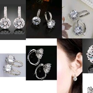 18k White Gold Gp Clear Crystal Zircon Cz Earrings